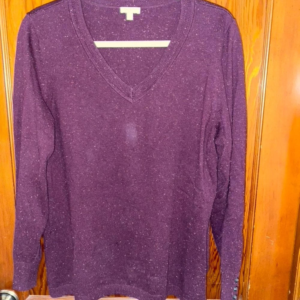 Talbots v-neck, long sleeved sweater, cranberry, size L